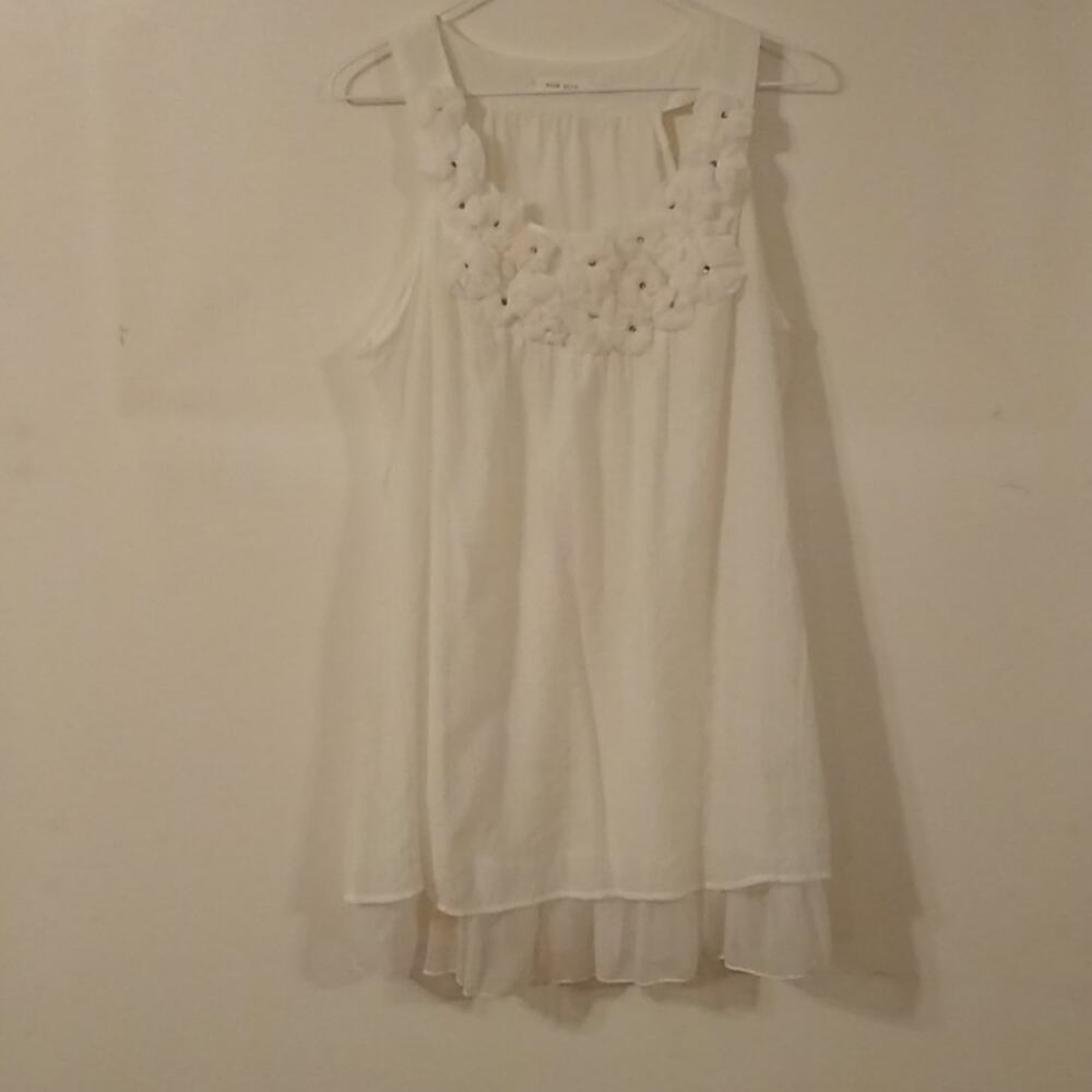 Blue Bird Women's Size Large Tank Top with Cut Out Flowers - Summer Fun Y2K